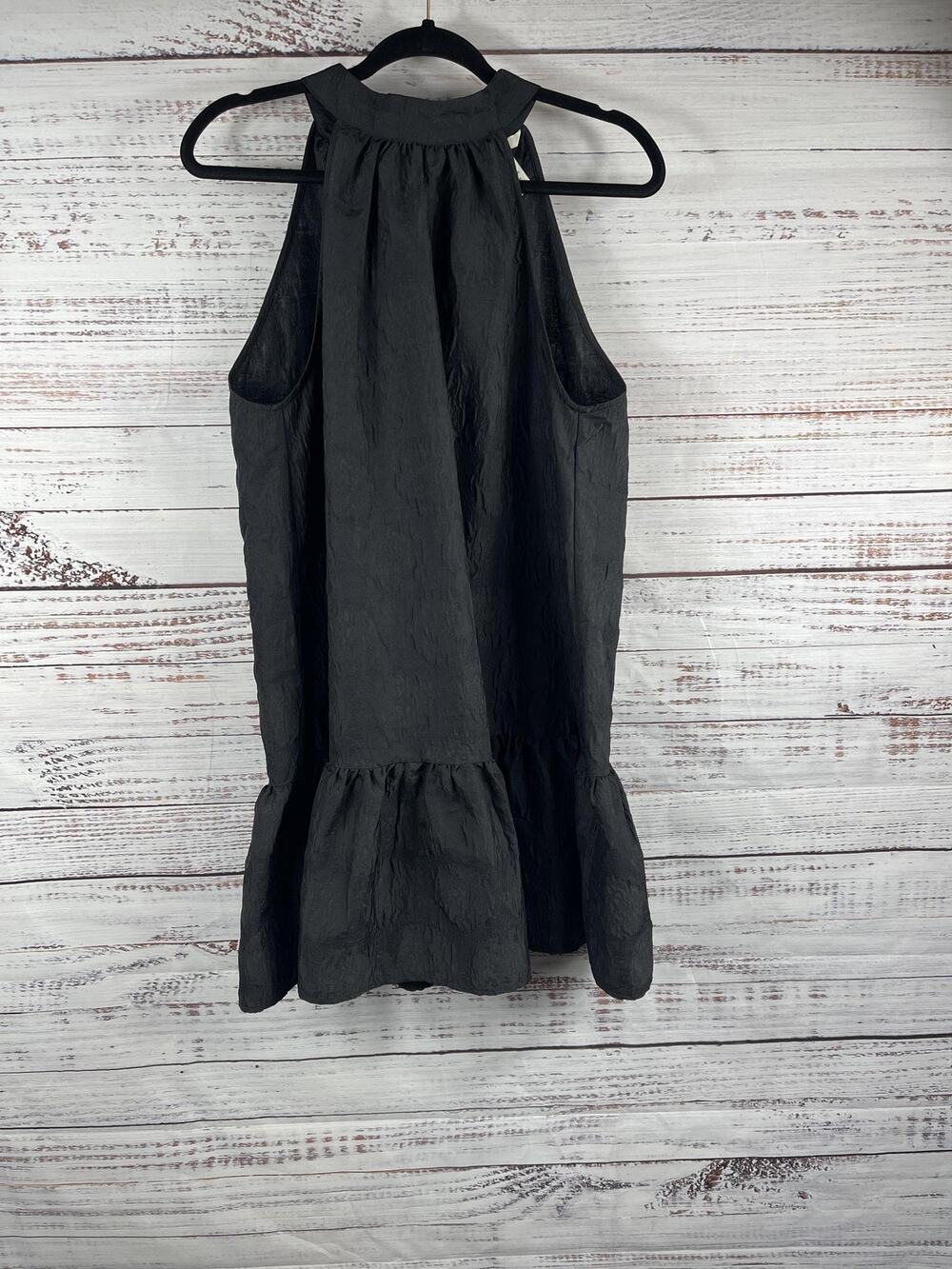 H&M Dress Women's Size Large Black Polka Dot Halter Bow Tie Shift Ruffle Hem